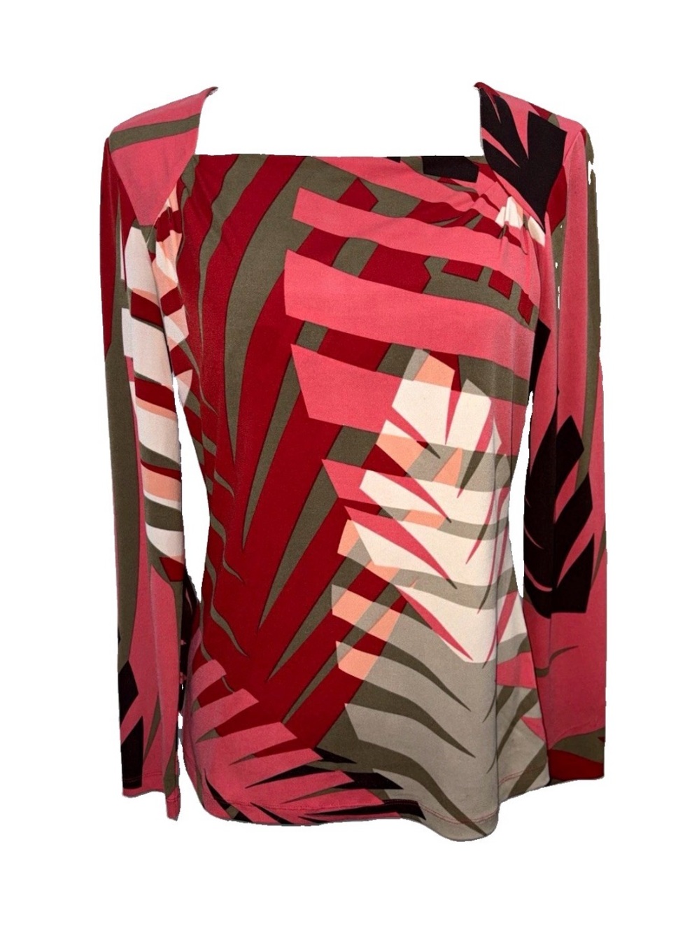 Peck & Peck Tropical Print Square-Neck Palm Leaf Print Long Sleeve Size Small